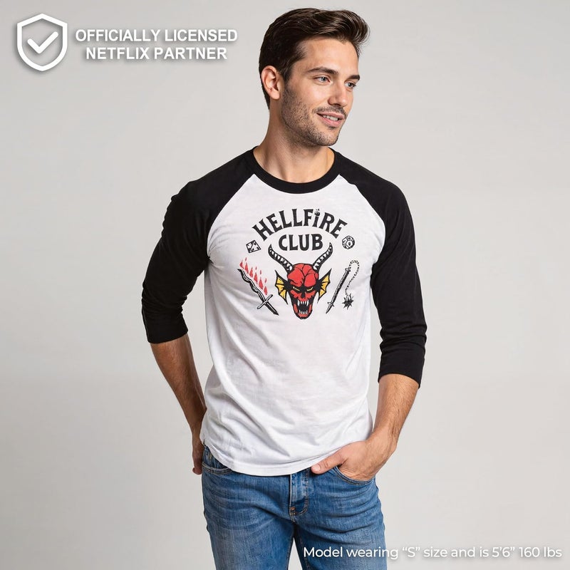 Stranger Things Fifth Sun Mens Hellfire Club 3/4 Sleeve Raglan Tee - Image 2